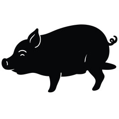 Vector flat black silhouette of a pig isolated  Adobe Illustrator Artwork