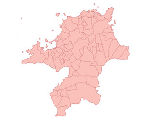 福岡県　地図　ピンク　イラスト