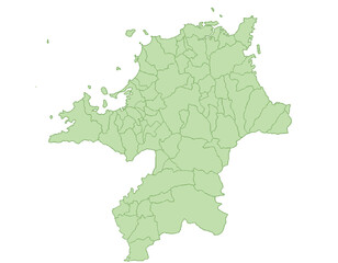 Fototapeta premium 福岡県 地図 黄緑 イラスト