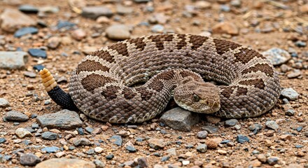 Obraz premium Venomous Xerocole Rattlesnake Resting Rocky Ground Desert Snake Crotalus Arid Adapted Danger Camouflage