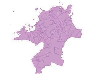 福岡県　地図　紫　イラスト