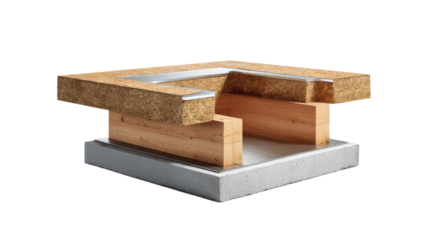 Architectural Woodwork Detail: A precise cross-section of architectural woodwork, meticulously crafted with layers of materials including wood, and other structural elements.