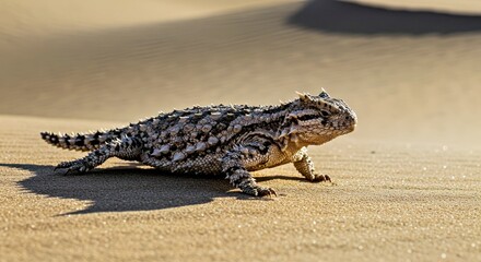 Naklejka premium Xerocole Thorny Devil Camouflaged Sunlit Dunes Moloch Horridus Spiky Lizard Australian Wildlife Arid