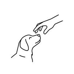Fototapeta premium Dog Trust: A gentle hand reaches out to caress the face of a dog, symbolizing the bond of trust and connection between humans and animals.