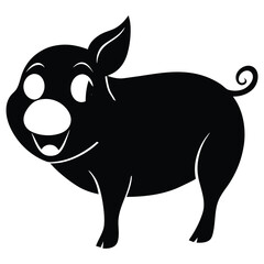 Vector flat black silhouette of a pig isolated  Adobe Illustrator Artwork