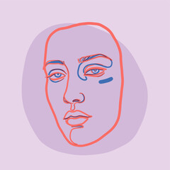 Line Art Portrait: A minimalist line drawing of a woman's face, with subtle color accents, creating a modern and stylish portrait.