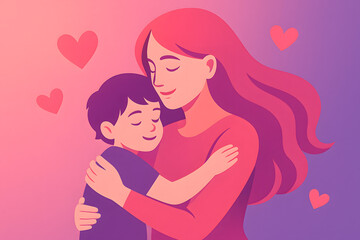 Mother and Son Embracing A Tender Moment of Love and Togetherness
