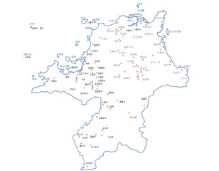 福岡県　地図　白　斑点　イラスト