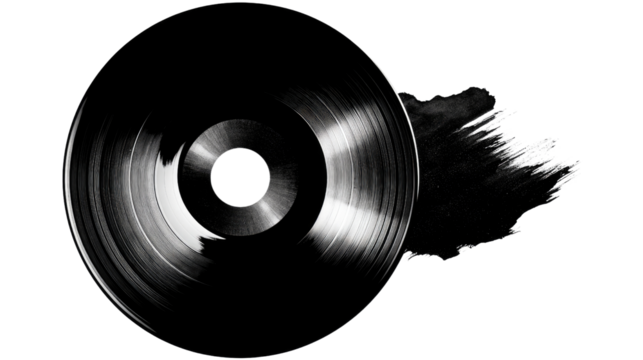 Vinyl Record with Ink Splatter: A vintage vinyl record alongside ink art, showcasing the fusion of musical nostalgia and artistic expression. A perfect blend of auditory heritage and visual appeal.