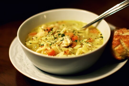 Stellini pasta in Italian chicken soup Pastina