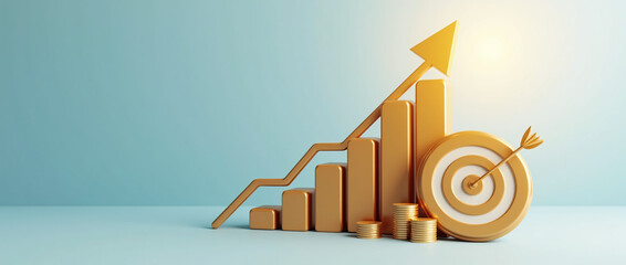 Golden Business Growth Chart with Target in Teal Background
