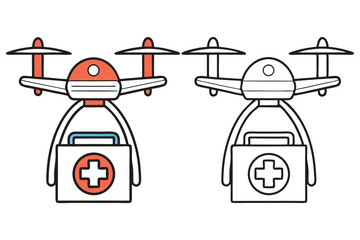 A medic drone carries a kit with a cross, showcasing two color variations on white