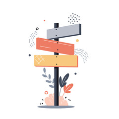 Illustration of a stylized signpost with colorful directional arrows on an abstract decorative background.

