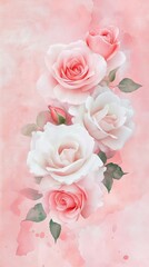 Fototapeta premium Watercolor Art Border with Vibrant Pink Fame! Roses