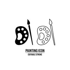Painting Line Style Vector Icon Black with White Background Flat Design Illustration