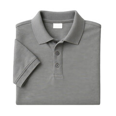 Simple and classic folded gray polo shirt, showcasing its comfortable texture, collar, and button detail.