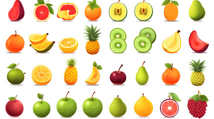 Obraz premium Exotic tropical fruit set featuring a collection of edible fruits for illustrations and designs