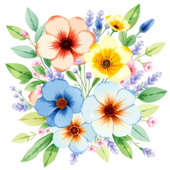 Hand Painted Illustration of Assorted Flowers and Greenery on a White Background