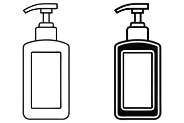 Two outlined dispenser bottles with pumps present a clean and simple minimalist style