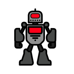 simple gray robot cartoon vector design with red screen on head and body, isolated on white background