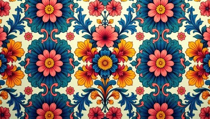 Intricate floral damask, elegant repeating design, seamless, scroll, illustration
