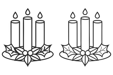 Two black and white candle with holly outlines create a simple Christmas motif