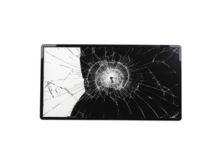 Broken computer screen isolated on white background.