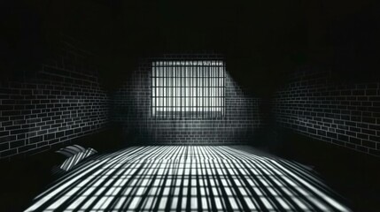 The beam of light hitting the room from the iron-barred window resembles a prison, dungeon or an abandoned building.