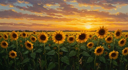 Sunflowers Field at Sunset