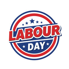 Labour Day Badge: A vibrant and festive Labour Day badge design, featuring bold typography and patriotic color scheme. Perfect for celebrating workers and their contributions.