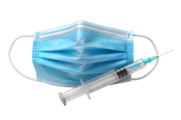 3d medical mask and syringe floating minimalist healthcare concept