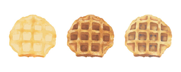 a set of 3 delicious tasty yummy golden-brown Belgian waffles morning breakfast popular trending traditional fluffy airy crispy buttery bakery cafe menu sweet & savory treats comfort food png