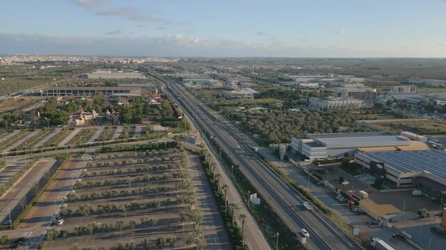 Aerial drone video of the highway near Molfetta in Italy