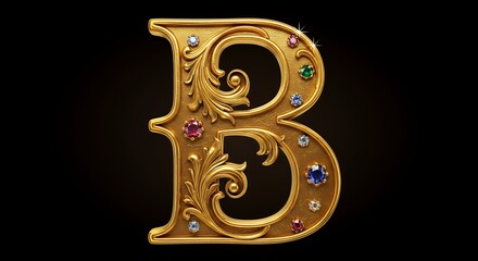 Golden Letter B with Jewels