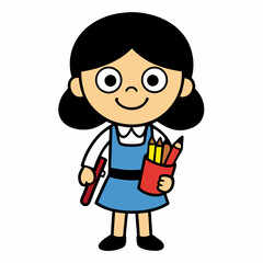 schoolgirl holding an art supply