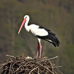 Stork at biosphere reserve Flusslandschaft Brandenburg guarding his nest