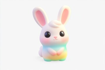 3D cartoon bunny plush icon in rainbow gradient and soft pink, ultra-high-definition details and 16K resolution, white background.