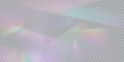Fototapeta premium A cluster of colors, bright rays of the spectrum. Glare on a lens, glass, jewelry, or gemstone. The superimposition of the rainbow effect, the refraction of light by a crystal prism. Realistic diamond
