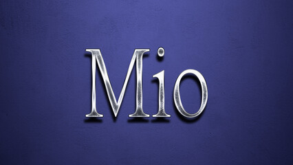 3D Chrome name design of Japanese name Mio on blue Background.	