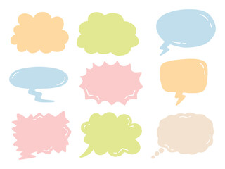 Set of colorful bubble speech. With doodle hand drawn style. For layout, website, graphic design.