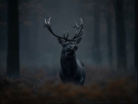 Deer with antlers in the forest - Powered by Adobe