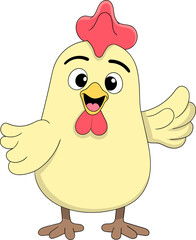 Cartoon Doodle Rooster Mascot Waving Hand