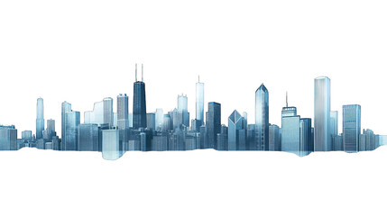 Fototapeta premium A panoramic view of a modern city skyline showcasing towering skyscrapers under a clear blue sky. with vibrant urban life visible in the background. ideal for architectural and travel themes