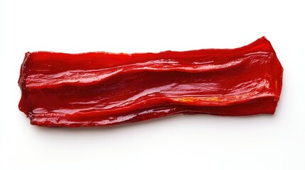 Top view of fiery chili sauce swatch, vibrant natural texture isolated on white background