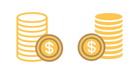 Gold Coin Stack Vector Illustration, Dollar Symbol Money Icon Set, Financial Wealth and Savings Graphic, Stacked Currency Coins Clipart, Economic Investment Dollar Icons