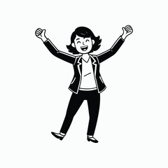 Silhouette Cheerful Cartoon Woman – Celebration Vector Illustration.