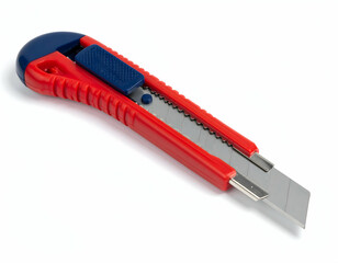 Red And Blue Utility Knife On White Background