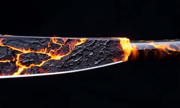 A striking knife with a lava-themed design, showcasing intricate textures and vibrant colors