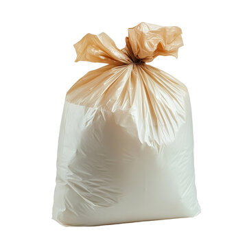 A full and tied garbage bag ready for disposal