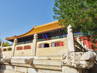 Beijing ancient buildings under blue sky and white clouds